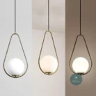 Suspension Globe Ovale Dorée à Verre Blanc Maroc_5